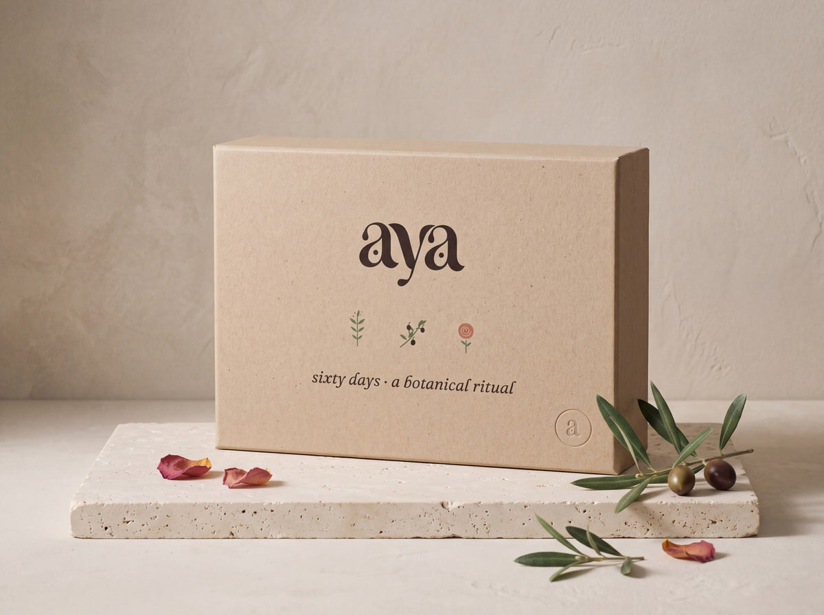 The Aya Sixty — the closed kraft box
