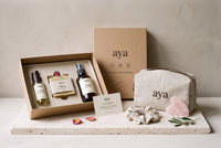 The Aya Sixty with your Free Welcome Pack: linen bag, rose quartz gua sha, linen scrunchie